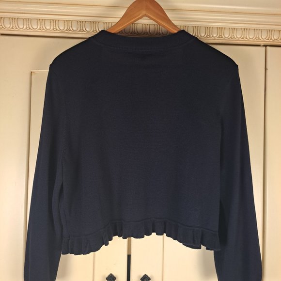 Talbots Women's Navy Cap Sleeve Dress with Ruffle Open Front Cardigan Size XL - Picture 11 of 16